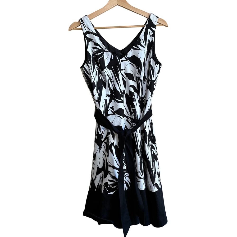 AK Annie Klein stretch black white patterned party dress women's 6 full skirt